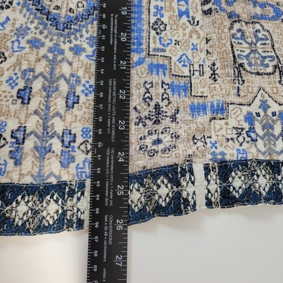 Lucky Brand Top Size S Boho Blue Multicolor 3/4 Sleeve Peasant Tassel Tie - Picture 13 of 14
